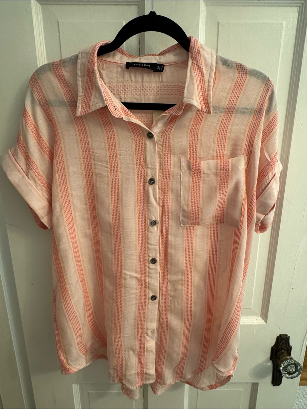 Doe & Rae Peach and Cream Striped Short-Sleeve Button-Down Shirt